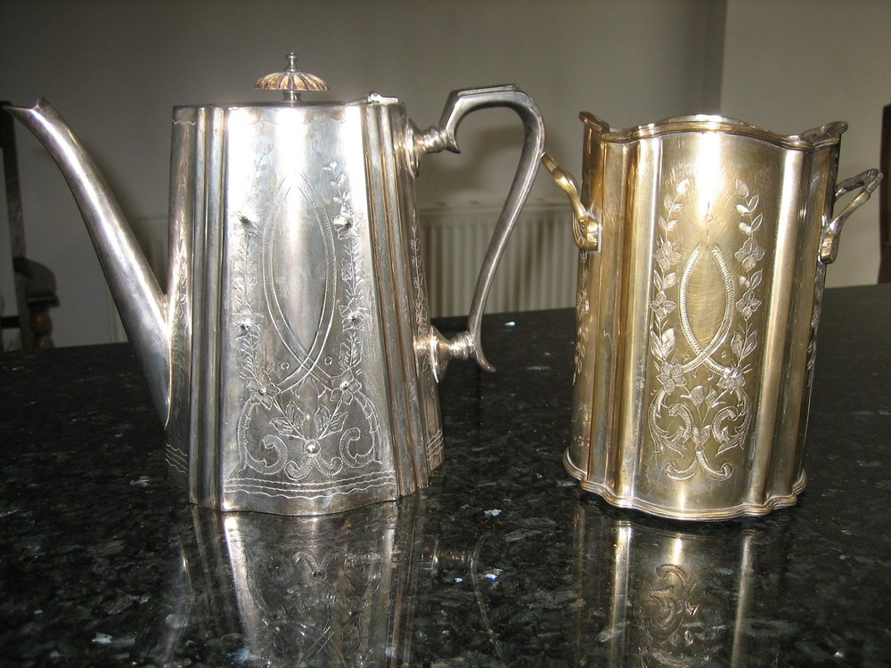 SILVER PLATE JORDAN SHEFFIELD COLLECTION COFFEE POT & WINE HOLDER