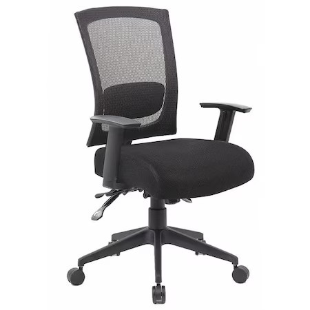 Fabric Task Chair, 22-, Adjustable, Black, 452R26