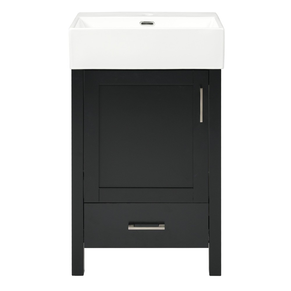 Black Modern Bathroom Vanity with Ceramic Sink, Solid Wood Frame，Storage Drawer