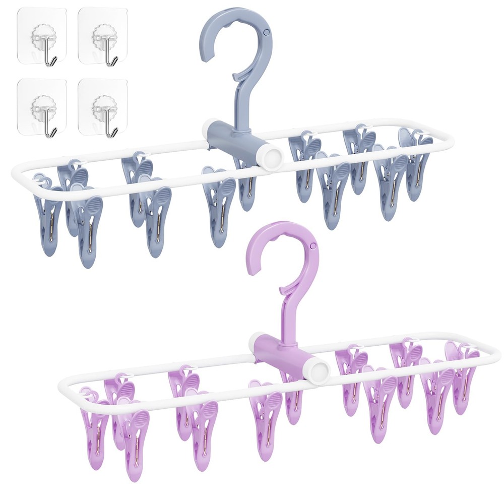 Clothes Drying Hanger With 12 Clips 2 Pack Folding Portable Hanging Drying Rackd