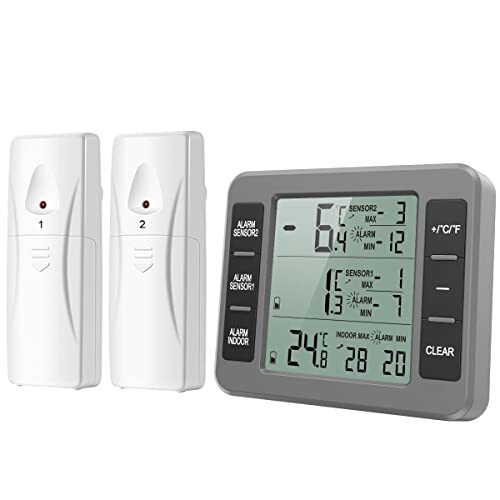 Refrigerator Thermometer, (New Version) Wireless Digital Freezer Thermometer,...