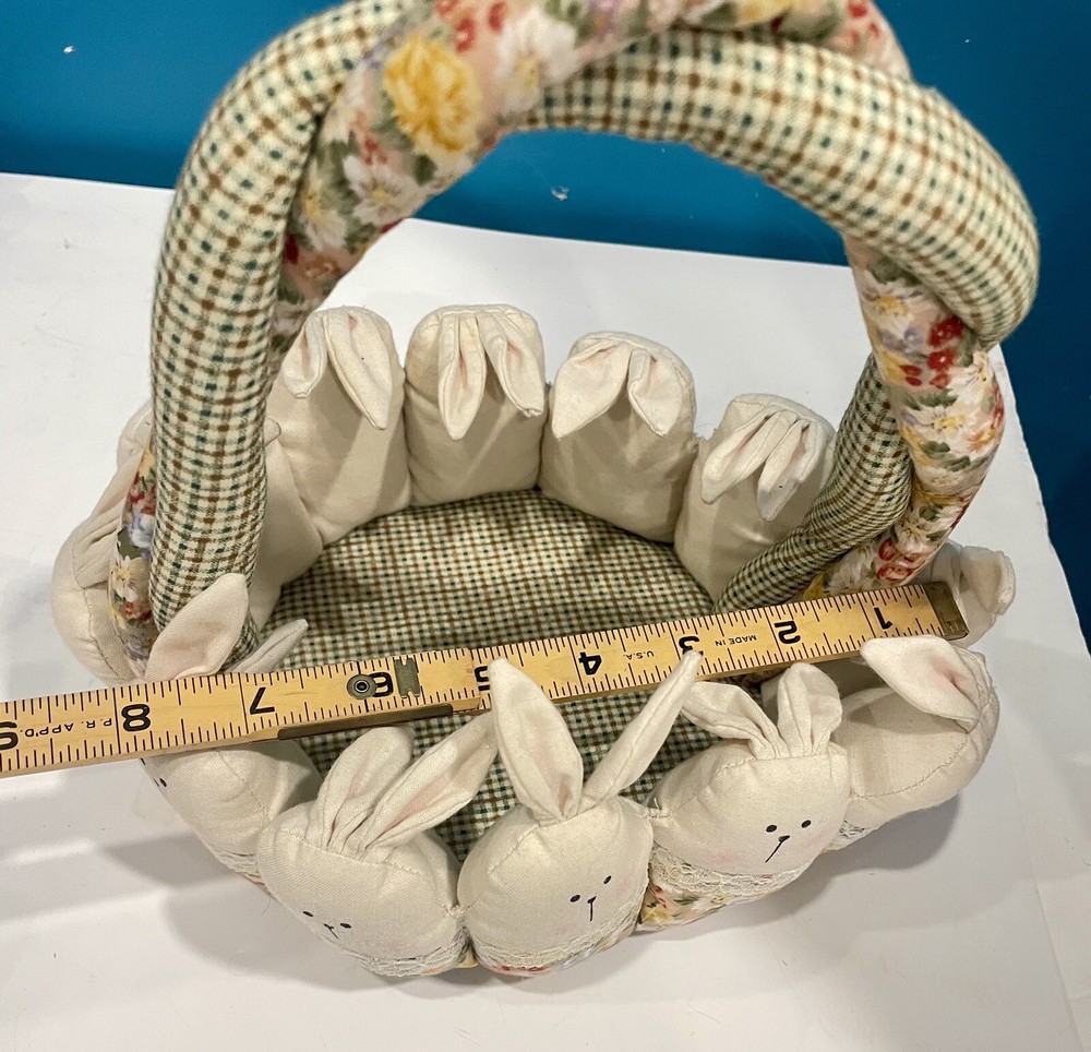 Handmade Fabric Easter Basket Circled With Bunnies