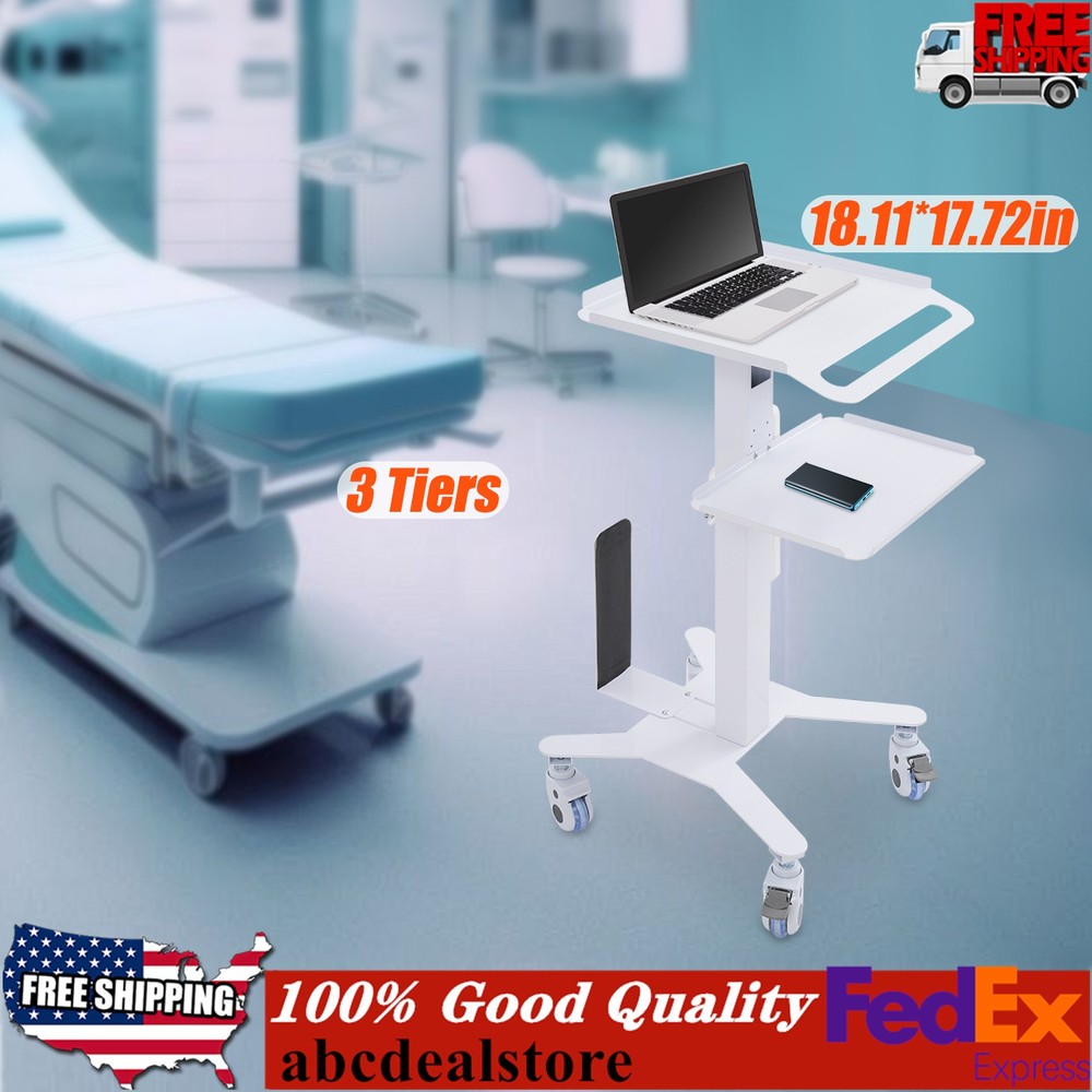 Mobile Computer Cart Medical Rolling PC Stand Desk Workstation Wheel Adjustable