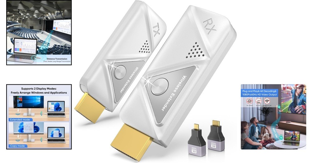 4K Wireless HDMI Transmitter & Receiver - Lightweight, 8K Adapters Included