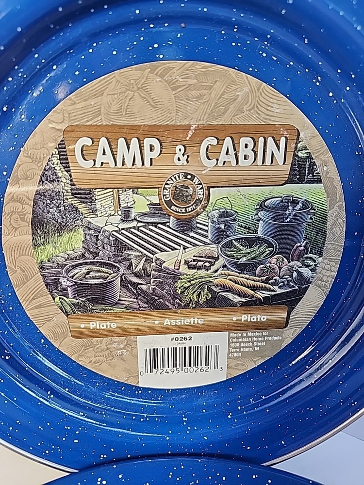 New Camp & Cabin Enamel Camping Tableware Set Blue Cup Bowl Plates -MM