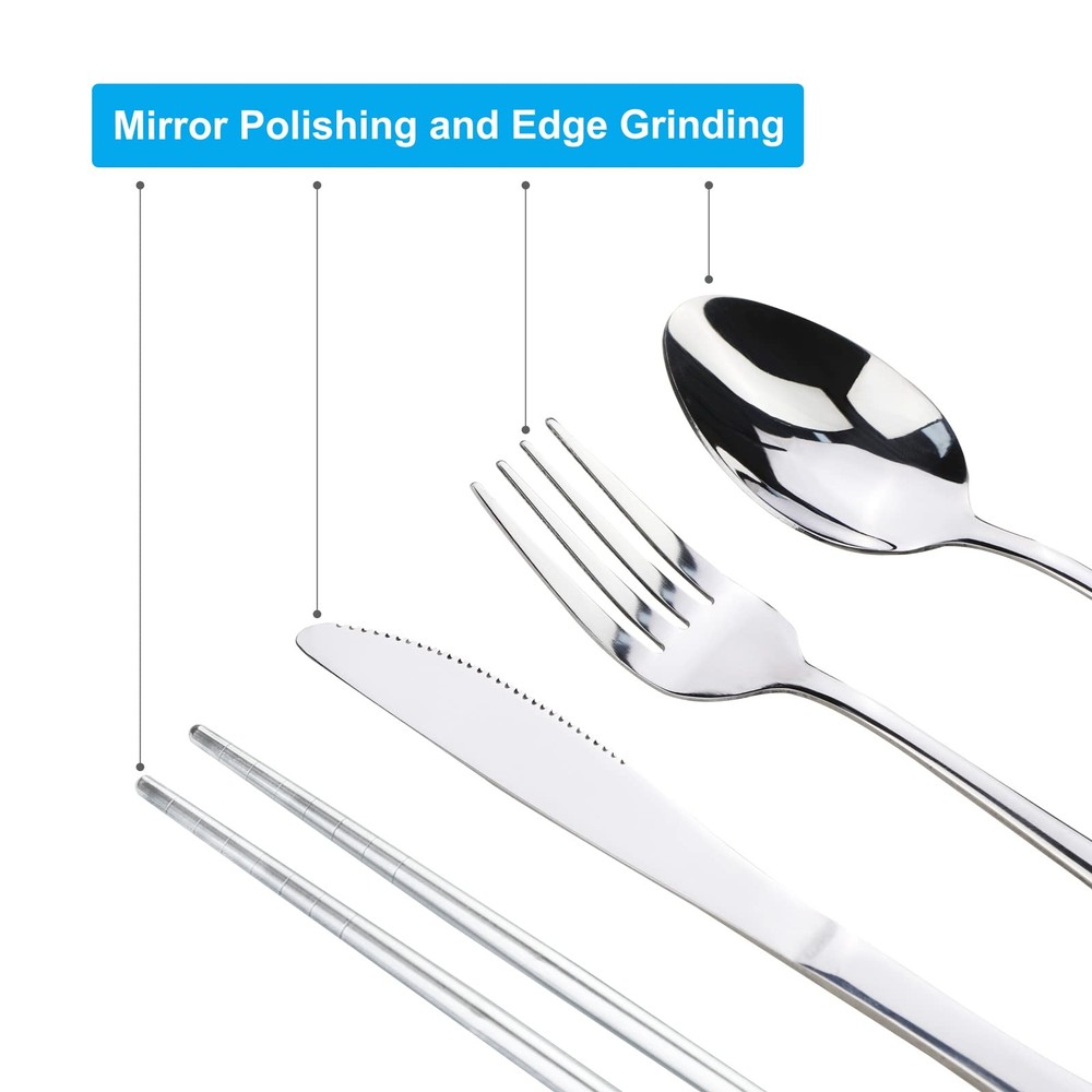 5Pcs Portable Silverware Set With Case, Travel Camping Utensils Set,