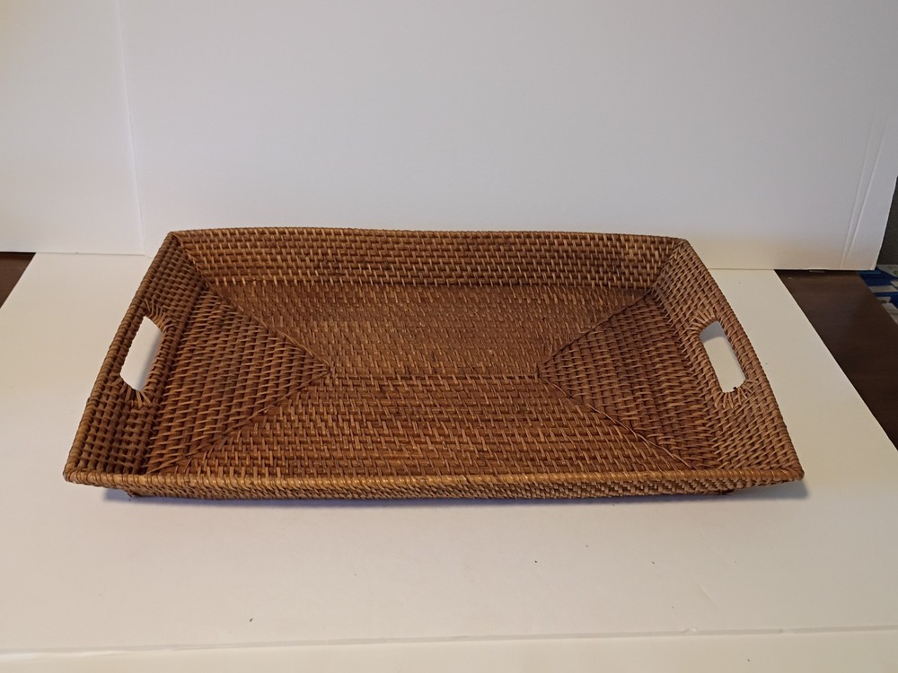 Large Rectangular Rattan Tray With Handles Low Sides
