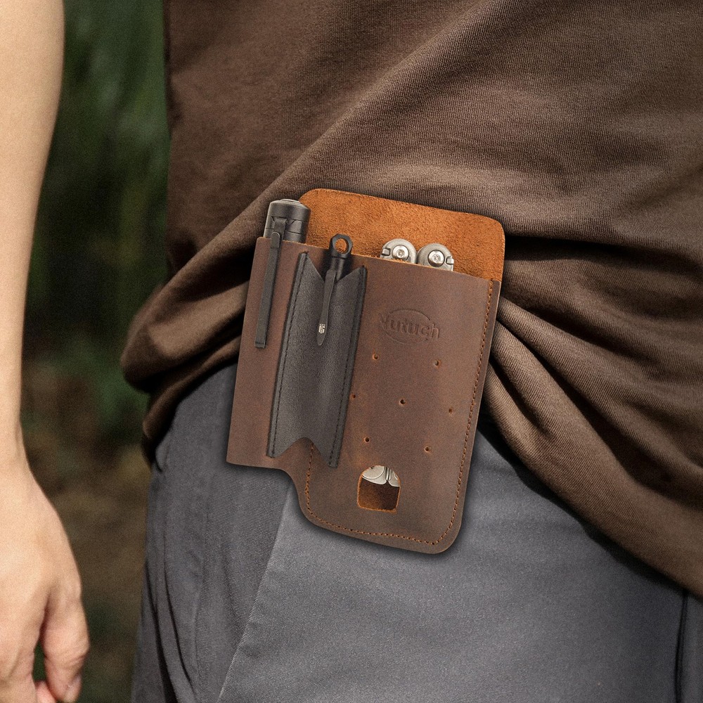 NUTUCH Leather EDC Multitool Sheath | Leather EDC Organizer | Flashlight Holster