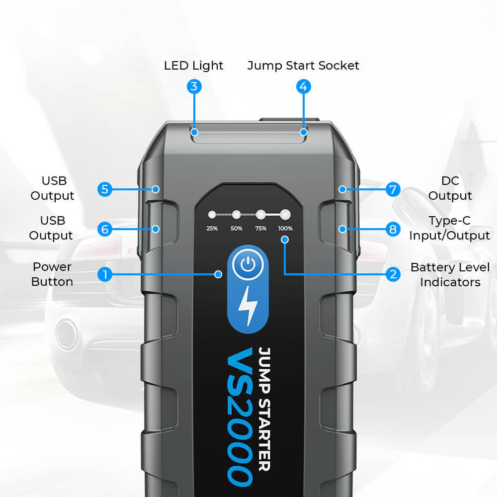 TOPDON Super Capacitor VS2000 Car Jump Starter 2000A Quick Charge Booster
