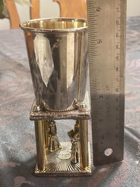 silver kiddush cup with wedding scene karshi 925