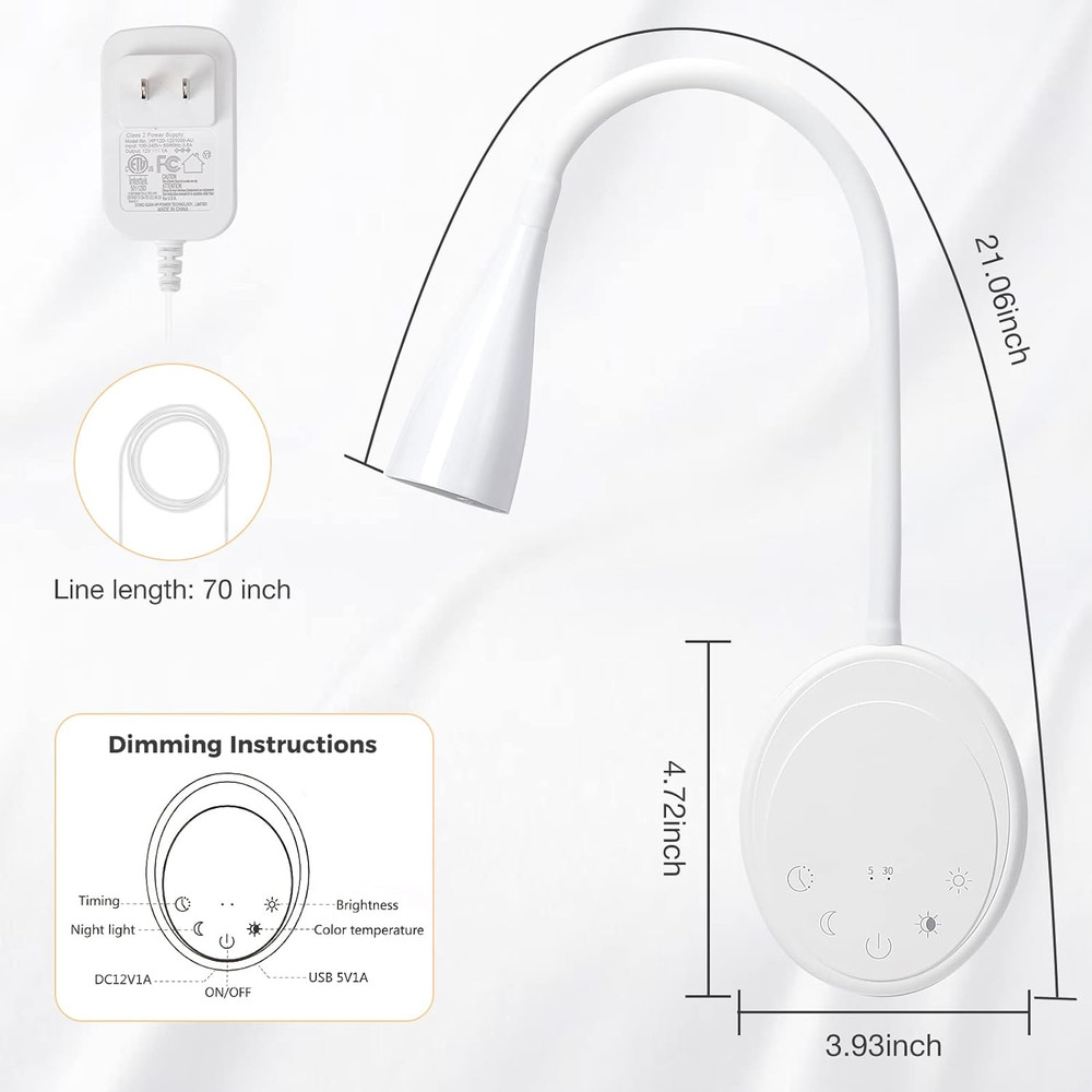 LED Wall Mounted Reading Light, Book Light for Reading in Bed with Touch Control