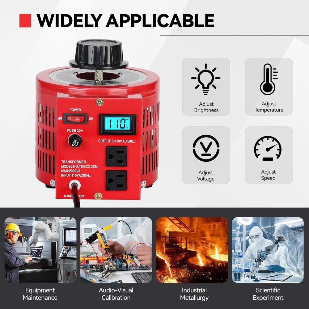 2000VA Variable AC Power Supply Voltage Transformer Voltage Regulator Transfo...