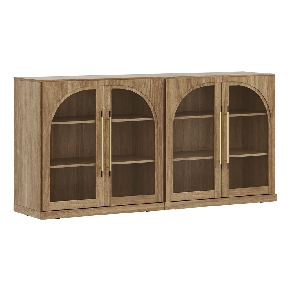 Set of 2 Modular Sideboard with Storage, Camel/ Ebony