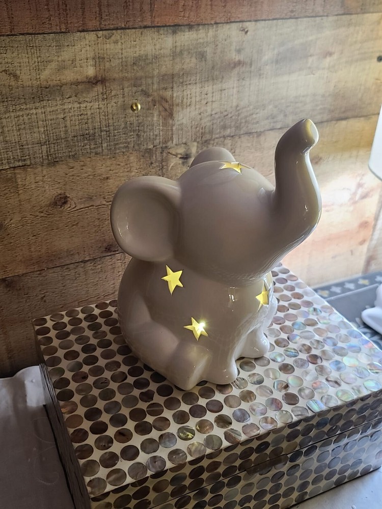 LILA & JACK ELEPHANT NIGHT LIGHT CORDLESS CERAMIC WHITE 10" X 7" 🐘🐘