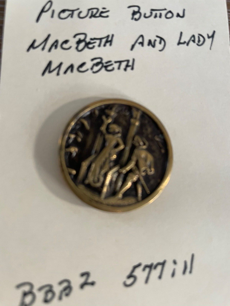 Antique Metal Picture Button Macbeth and Lady Macbeth 1"