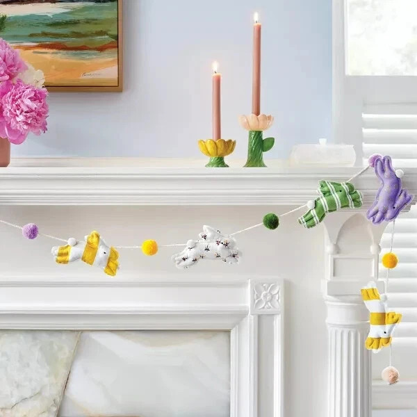 6 Foot Spring Easter Bunny Pom Pom Garland ~ Target Threshold ~ NEW