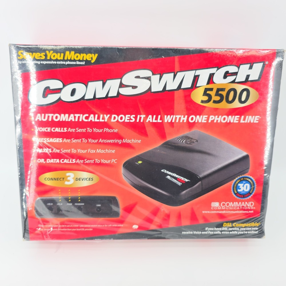 Command Communications ComSwitch 5500 Phone Fax Modem 3-Port Call Switch Sealed