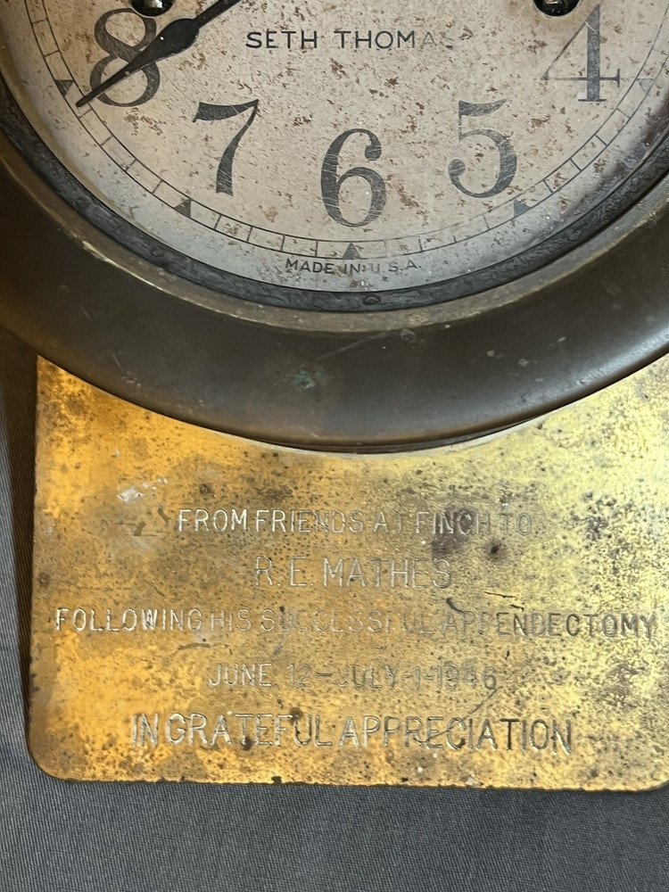 UNUSUAL WWII ERA Seth Thomas ship's clock & with presentation plaque attached