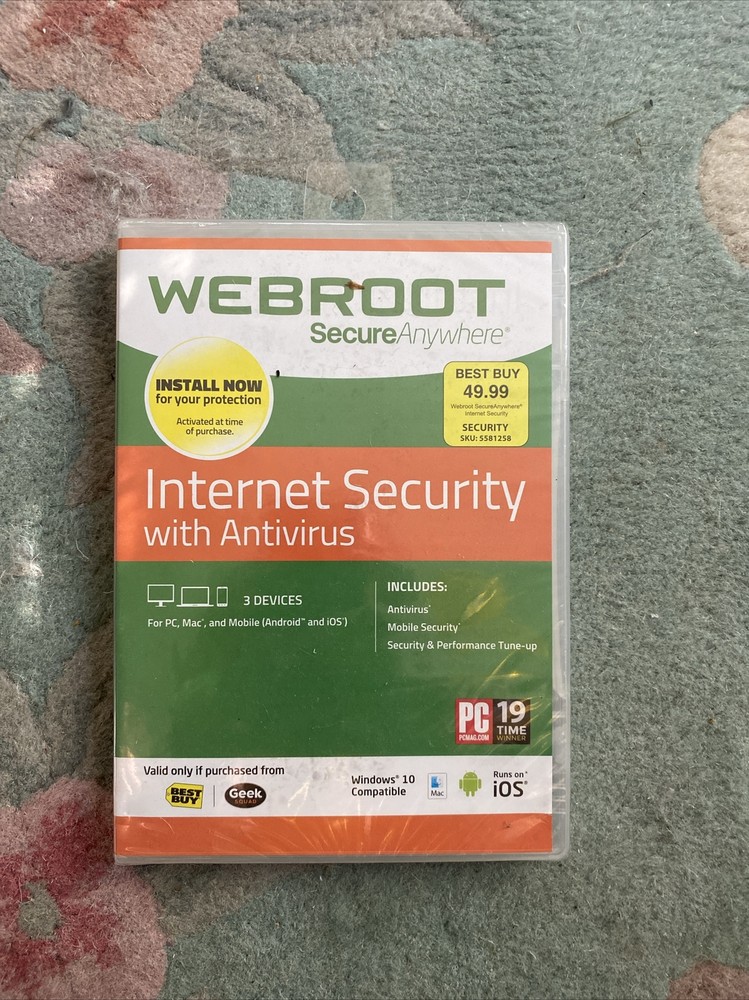 Webroot Secure Anywhere Internet Security 3 Device Software CD Windows IOS Mac~