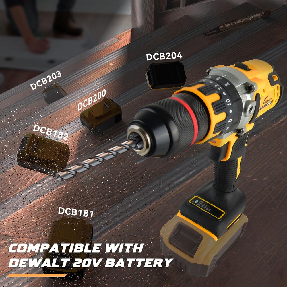 13mm Cordless Brushless Compact Impact Drill Driver Tools For Dewalt 20V Battery