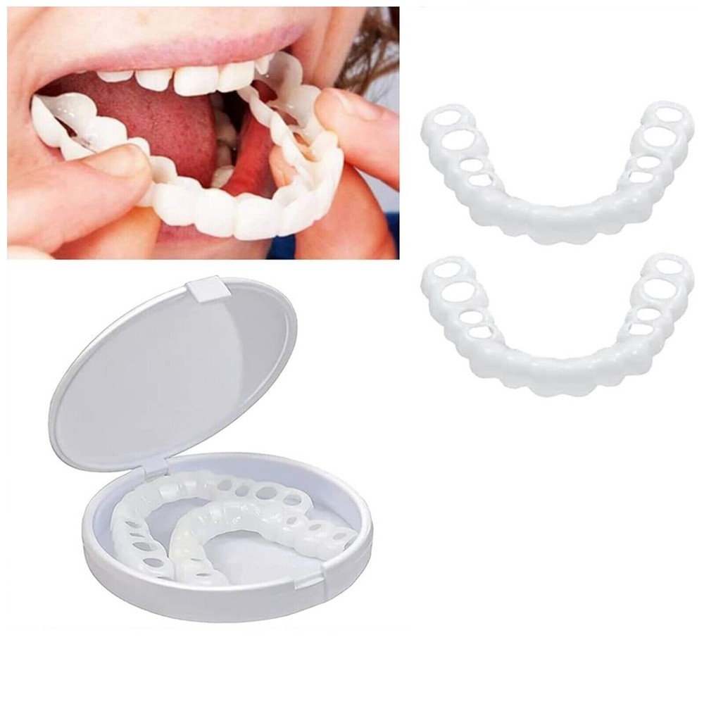 Top and Bottom False Teeth Cover the Broken and Missing Tooth Snap on Instant