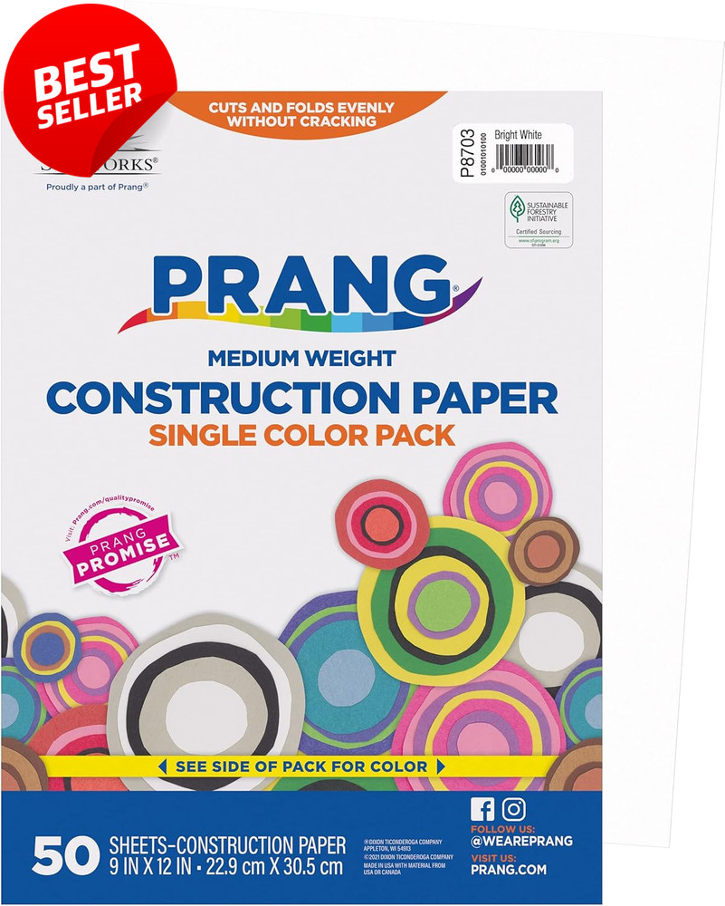 (Formerly ) Construction Paper, Bright White, 9" X 12", 50 Sheets
