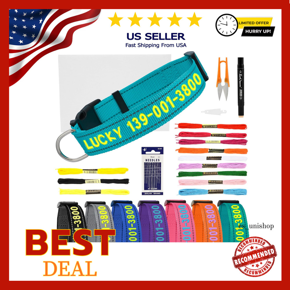 Personalized Reflective Nylon Dog Collar Custom Name Pet ID Tag Adjustable XS-L