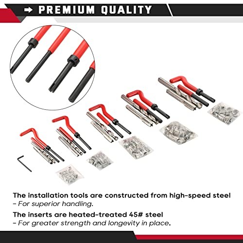 131PCS Thread Repair Kit with HSS Drill Bits, Taps & Inserts for M5-M12 Screw