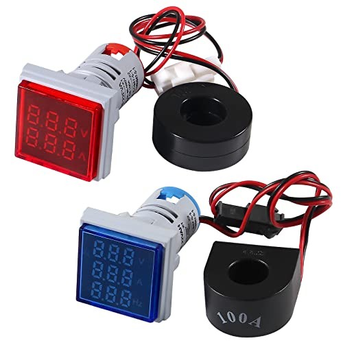 2PCS LED Display Voltmeter, AC 60-500V 0-100A Square LED Digital Voltmeter
