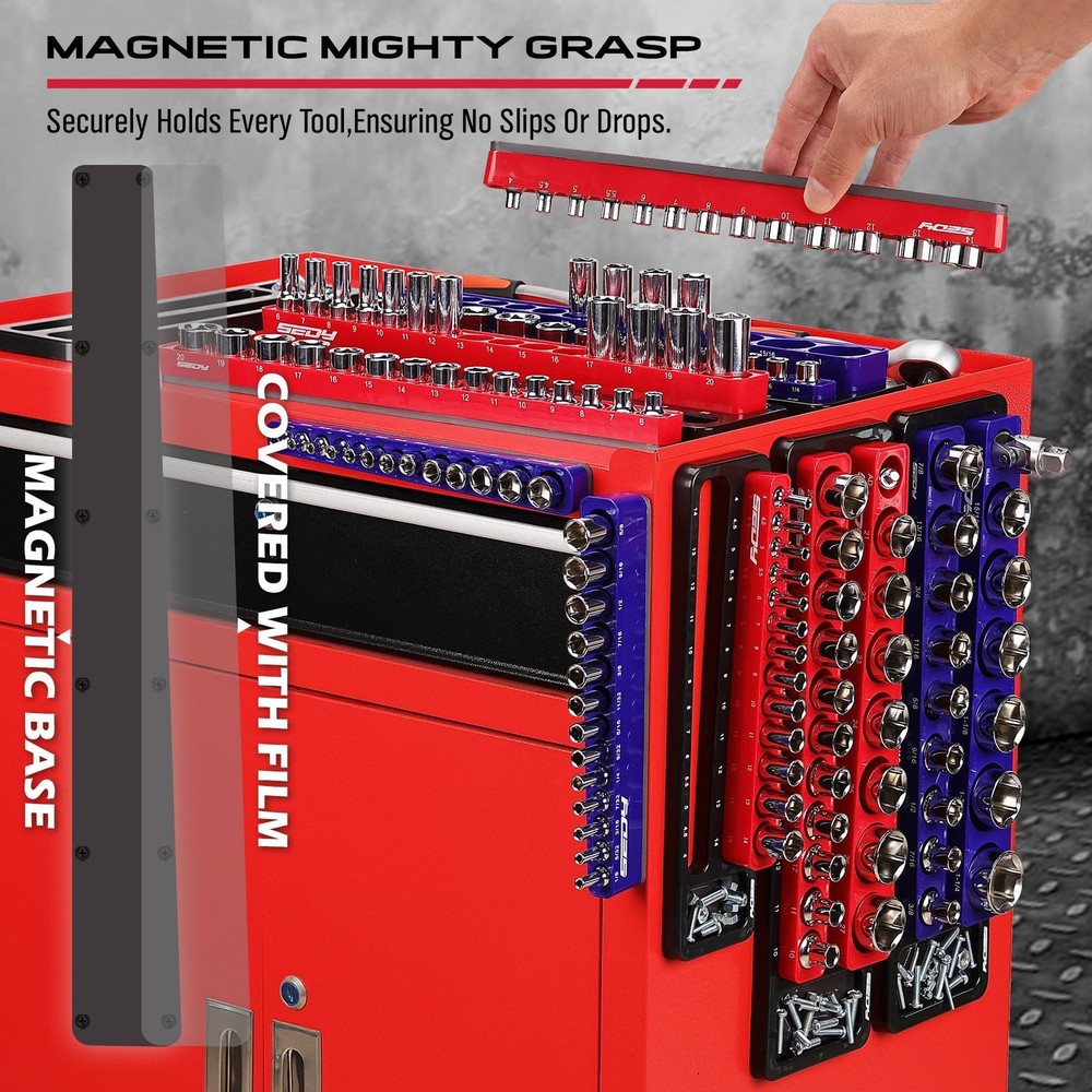 6-Piece Magnetic Socket Organizer Set for Easy Tool Box Storage