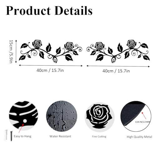DUOOLN 2 Pcs Metal Rose Tree Leaf Wall Decor, Long Iron Scroll Black - Rose
