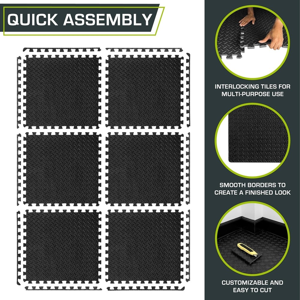 Space-Saving Interlocking Exercise Mat - ½ in Thick, Perfect for Home Workouts
