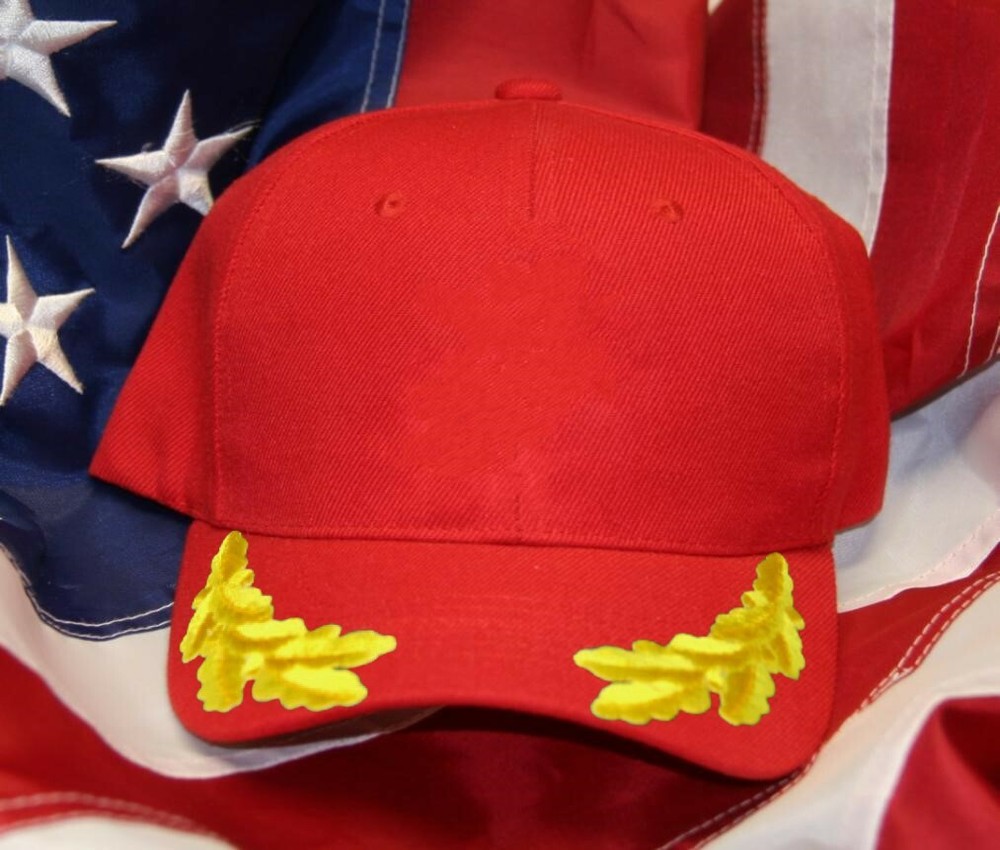 VIP BLANK HAT WITH OAK LEAF RED ADJUSTABLE MILITARY PIN UP SCRAMBLED EGGS BRAID