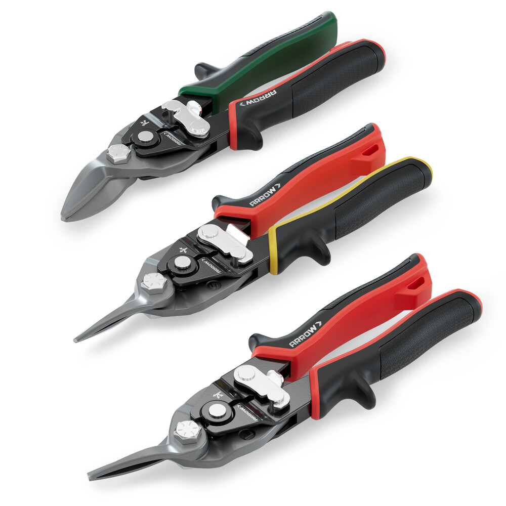 ARROW 3PCS 8" High Leverage Tin Snips Set Left Straight Right Cut Aviation Snips