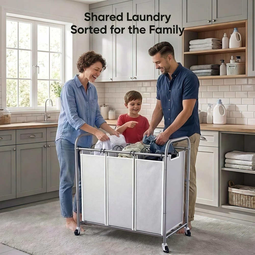 Laundry Sorter Hamper 3 Section, Divided Laundry Basket Organizer with Heavy ...