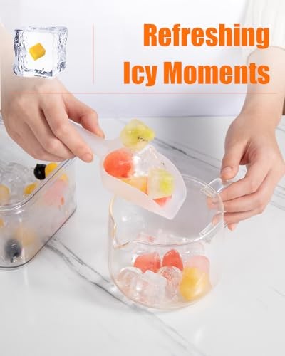 Ice Cube Tray with Lid&Bin, Ice Cube Mold with 56 Cubes, Stackable Ice Orange