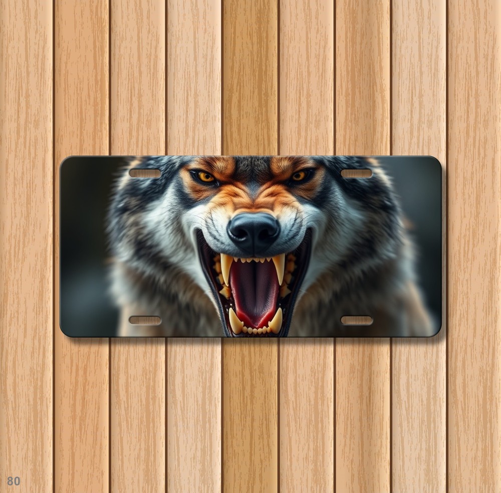 Fierce Wolf License Plate Fierce Expression Optional Text Vanity Plate Gift Idea