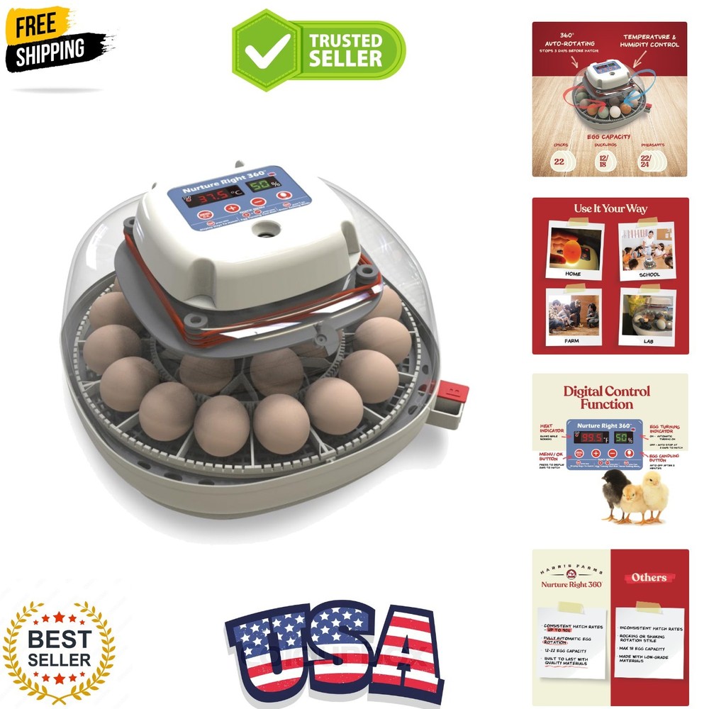 Nurture Right Egg Incubator for Hatching Chicks, Holds 12-22 Eggs, Automatic ...