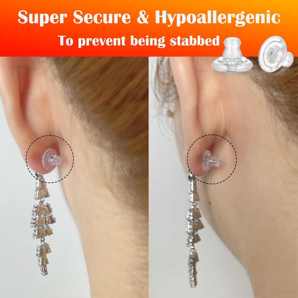 Earring Backs, Silver Silicone Earring Backs Replacements for Studs/Droopy Ea...