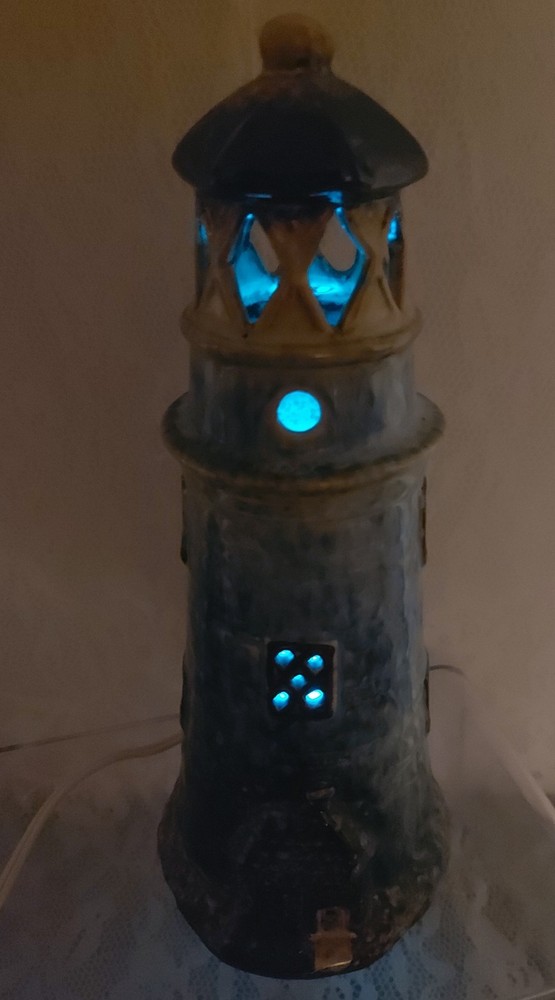 Lighthouse Nightlight Light Lamp Handpainted Ceramic Coastal Nautical Vintage