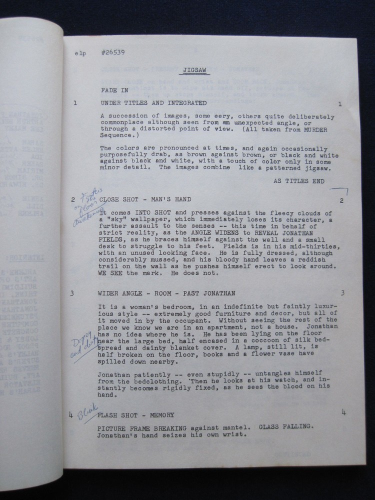 ORIGINAL Film SCRIPT for JIGSAW - BRADFORD DILLMAN'S Copy with His Notes