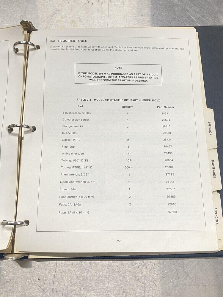 Waters 501 Solvent Delivery System - Users Guide / Instructions Manual