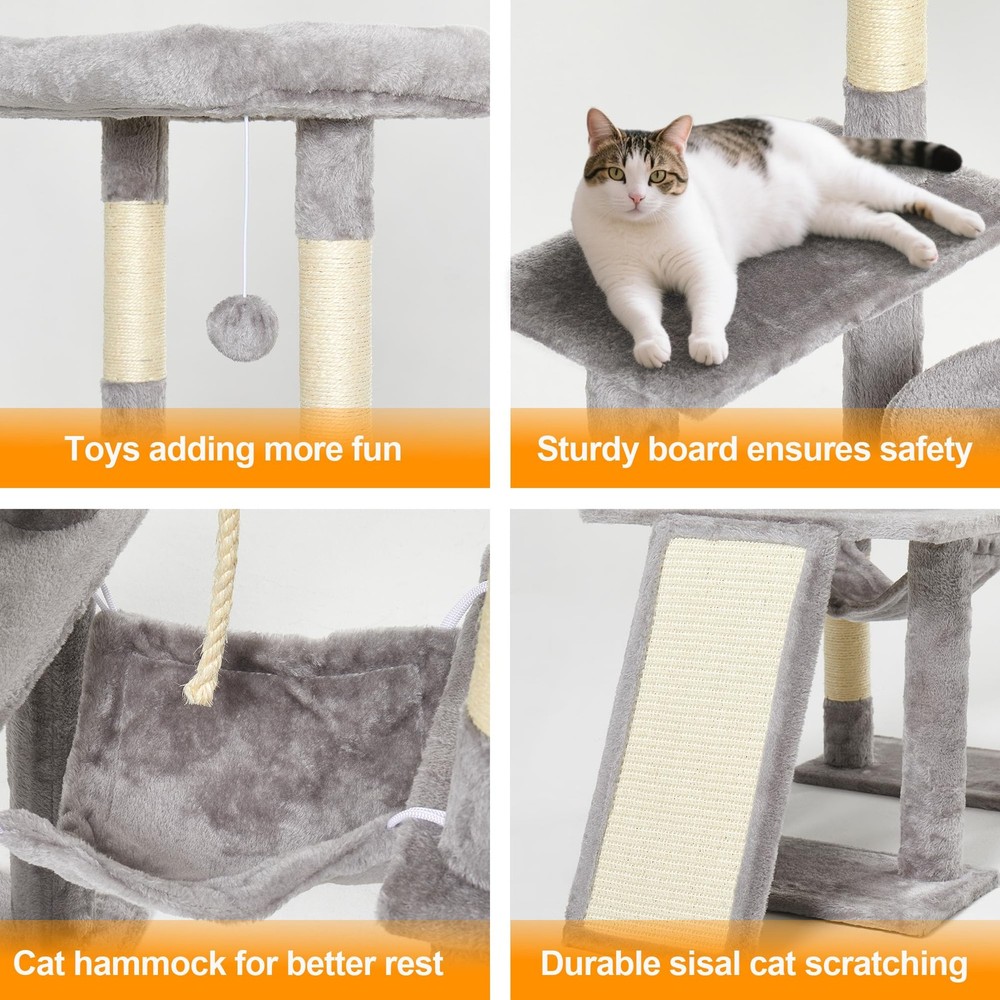 Large Cat Tree,65-inch Tall Multi-Level Cat Tower with Sisal-Covered Scratchi...