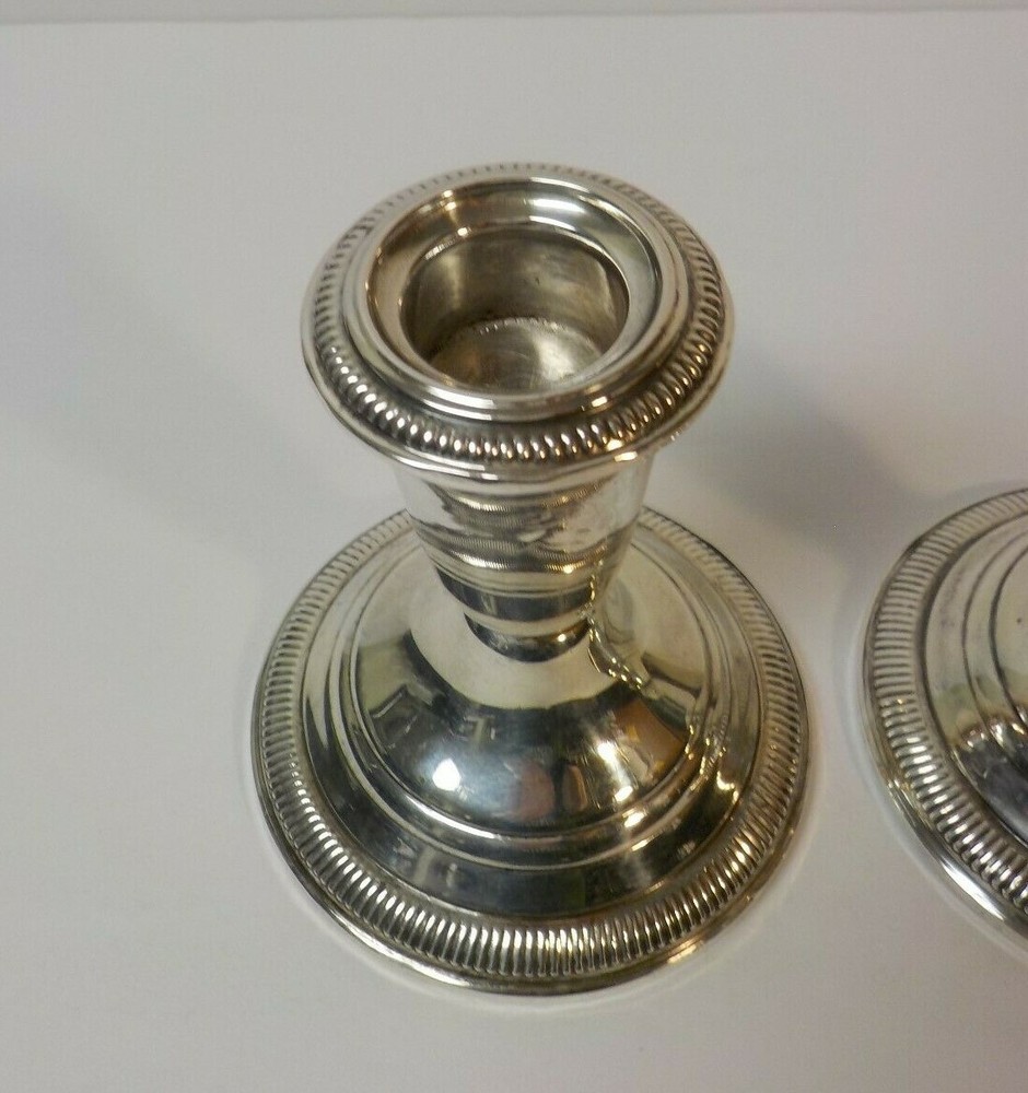Pair Crown Mid-Century Sterling Silver 3.75" Candlesticks