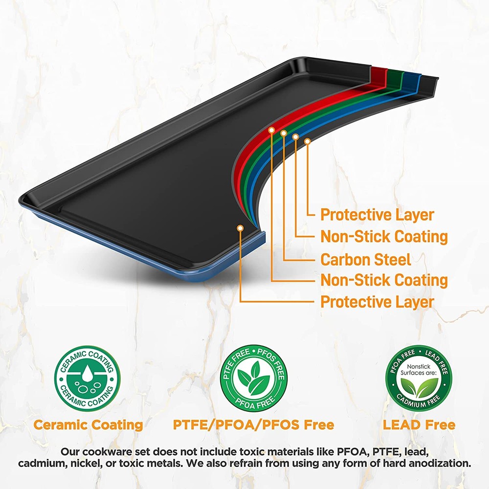 Nutrichef NCBKSTK9 8Pc Stackable Carbon Steel Bakeware-Blue