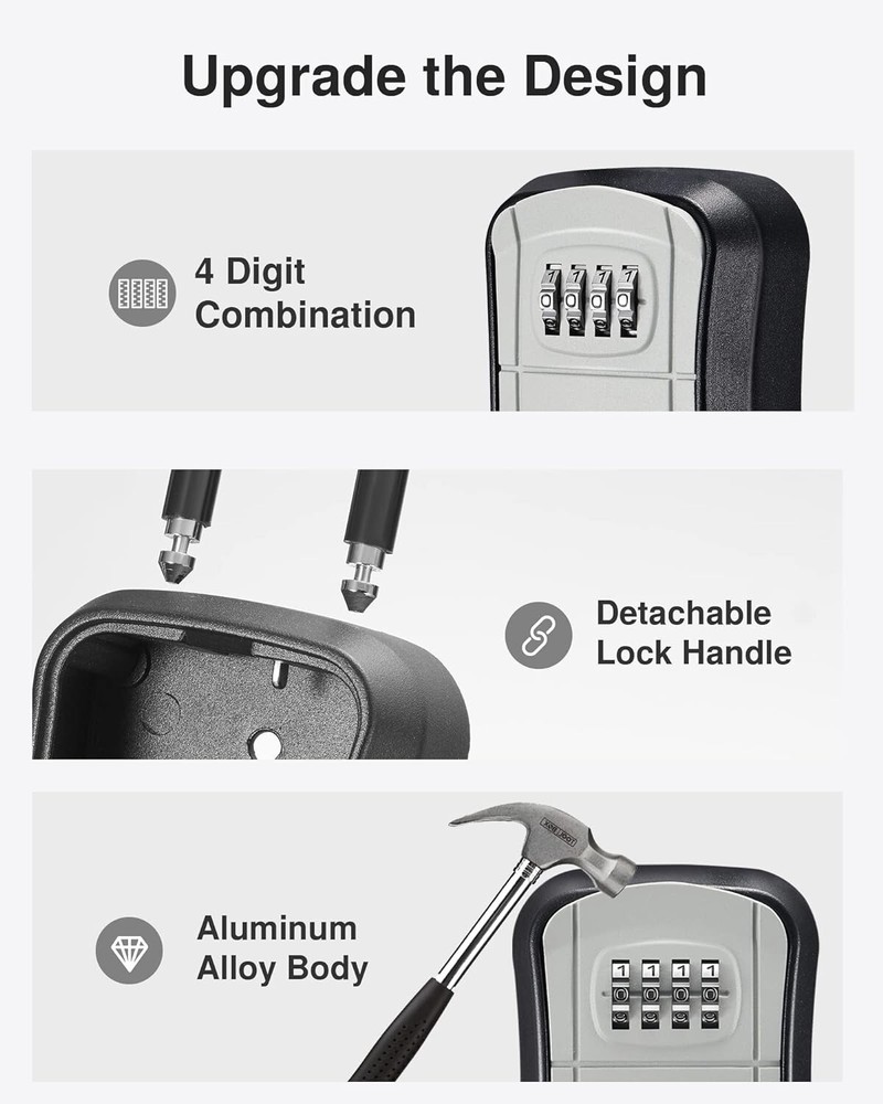 Key Lock Box Portable Combination Lockbox Wall-Mounted Storage Box (2 Pack Gray)