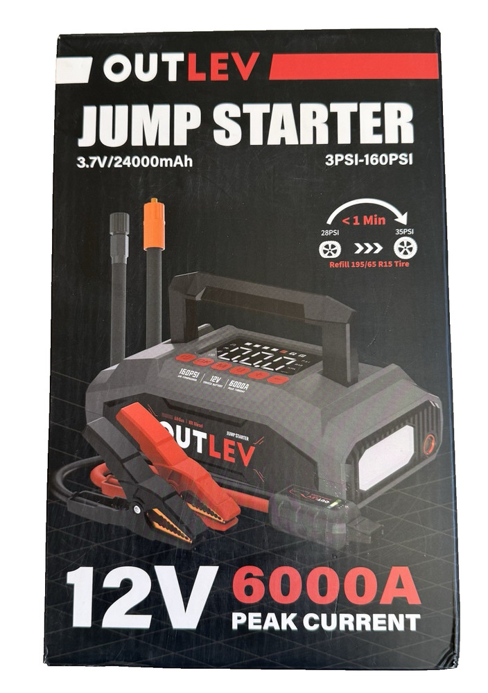 Outlev Jump Starter 6000A Air Compressor 160PSI Multi-Functional Emergency Kit