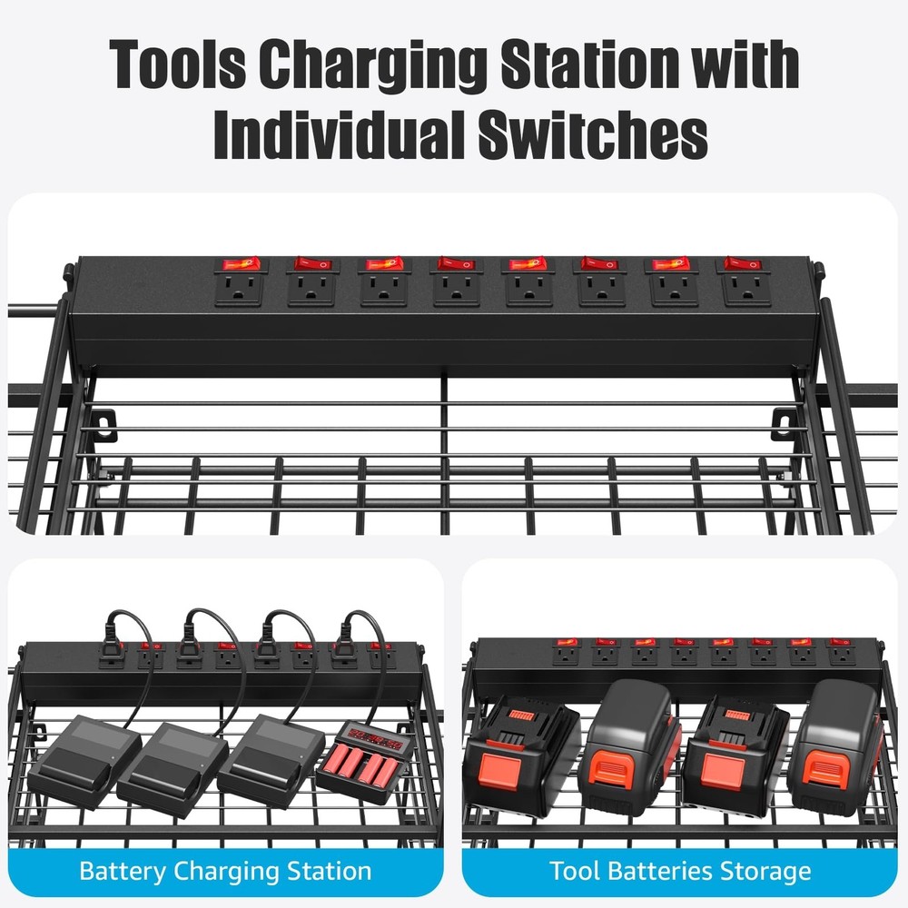 CCCEI Black Power Tool Organizer Wall Mount, Large Tools and Battery Storage ...