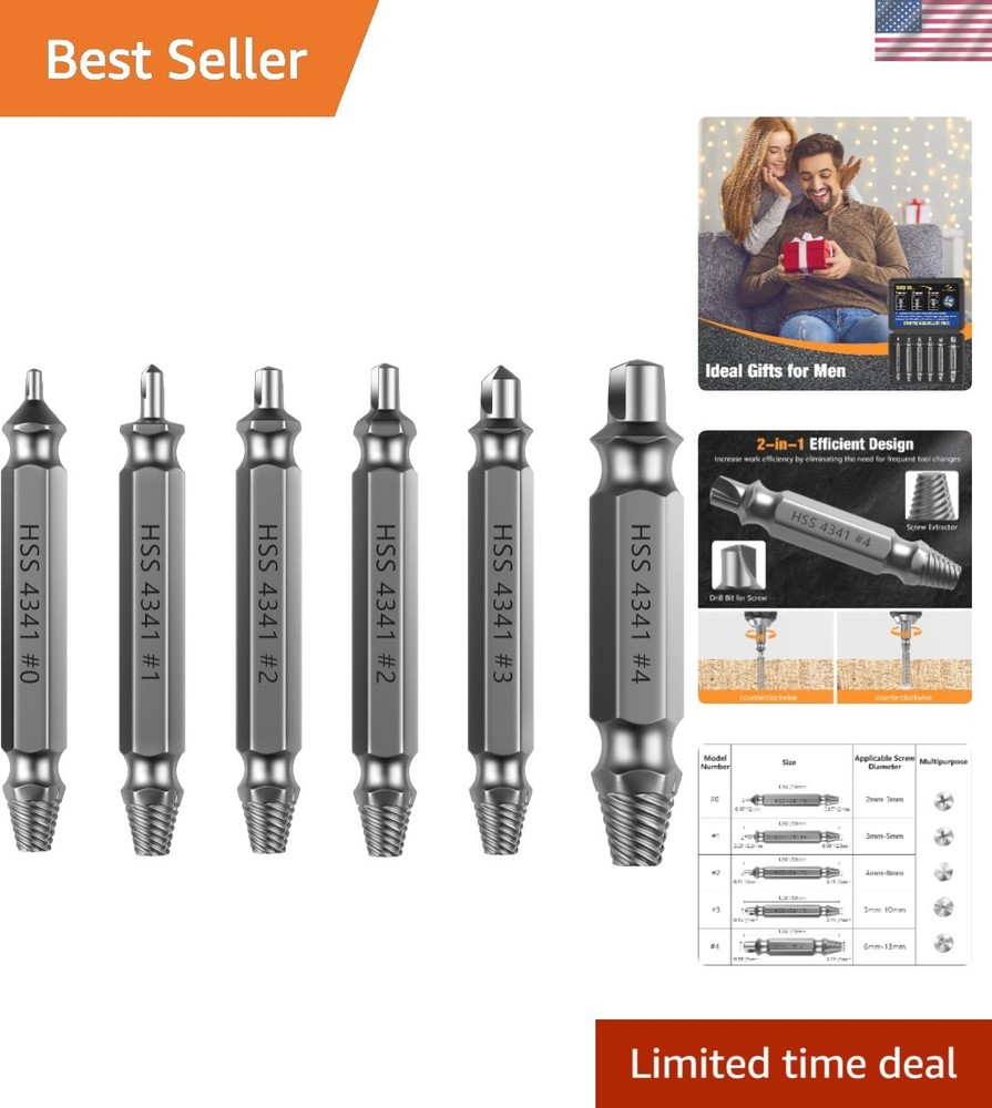 Dual-Head 6 Piece Screw Extractor Set - Fast & Efficient Removal Solution