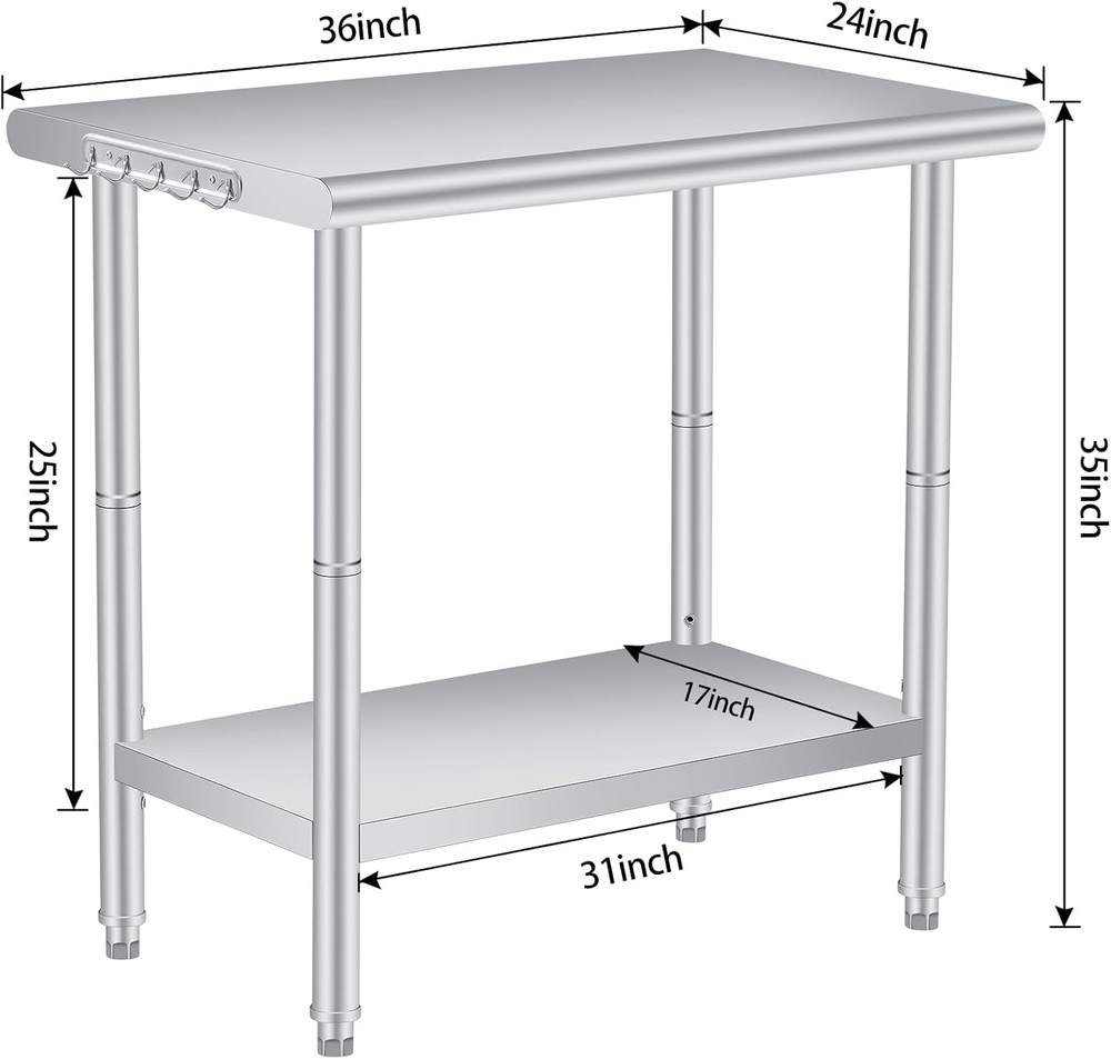 36" Stainless Steel Table – Prep Island, Workshop, Garage, Foldable & Easy Clean